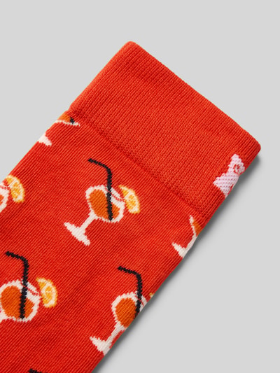 Produktfoto, Socken mit Label-Print von Happy Socks, Baumwoll-Mix mit Stretch-Anteil, körpernaher Schnitt, gerippter Abschluss, orange mit Cocktail-Motiv