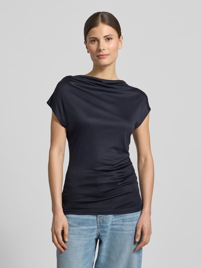 COMMA T-shirt van viscose met ronde hals Marineblauw - 4