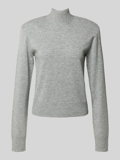 Produktfoto, Regular Fit Pullover aus Woll-Mix von ROTATE, Strick-Optik in Hellgrau mit Rollkragen und Schulterpolster, Rückenlänge 50 cm, Damen.