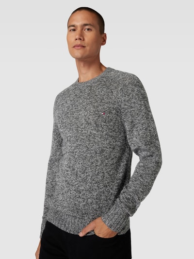 Tommy Hilfiger Gebreide pullover met labelstitching, model 'MERINO' Middengrijs gemêleerd - 3