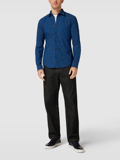 BOSS Slim Fit Freizeithemd mit Allover-Muster Modell 'ROAN' Marineblau 1