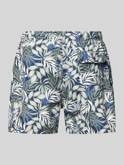 Produktfoto, Badehose im Allover-Look von MCNEAL für Herren mit grün-blauem Blattmuster, Regular-Fit, elastischer Bund, Tunnelzug