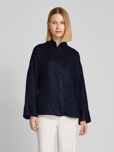 Christian Berg Woman Relaxed fit linnen blouse met overhemdkraag Donkerblauw - 4