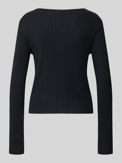 Produktfoto, schwarzes Pyjama-Oberteil in Ripp-Optik mit V-Ausschnitt von Jake*s Casual, Baumwoll-Modal-Mix, Slim-Fit, Knopfleiste