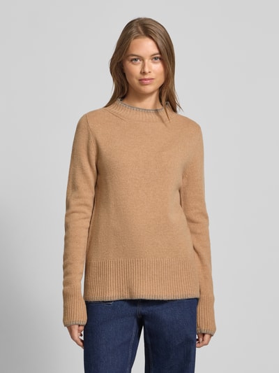 Christian Berg Woman Bluzka z długim rękawem o kroju regular fit z imitacji dzianiny z czystej wełny Camel 4