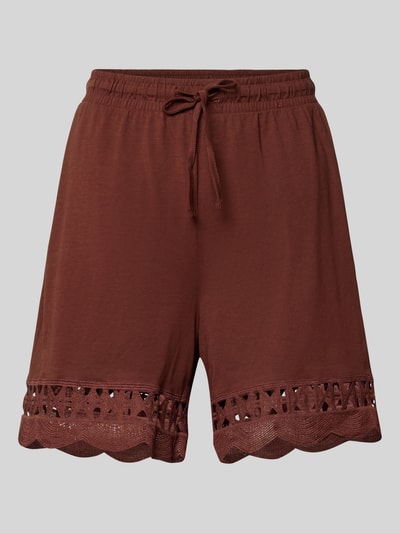 Produktfoto, Regular Fit Shorts aus reiner Baumwolle Modell 'GABBY' von Vero Moda in Braun, Optik: Unifarben, elastischer Bund, Tunnelzug, Jersey, Spitze am Saum