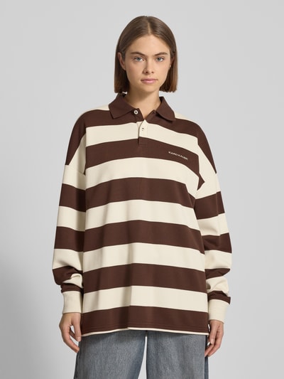 Karo Kauer Oversized poloshirt met streepmotief Middenbruin - 4