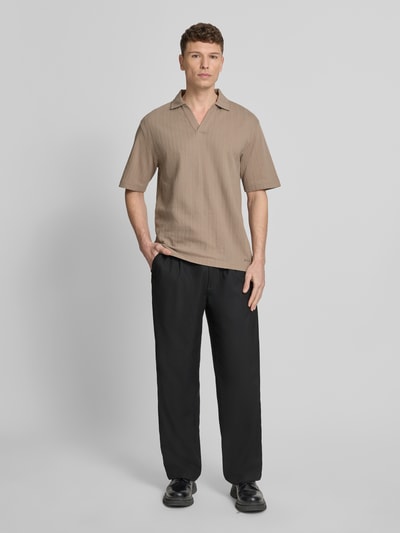 HUGO Koszulka polo o kroju relaxed fit z fakturowanym wzorem model 'DALIBO' Jasnobrązowy 1