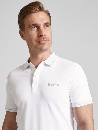 BOSS Green Poloshirt met labelprint, model 'Paule' Wit - 3