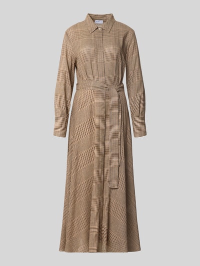 Produktfoto, Hemdblusenkleid aus Mieszanka wiskozy mit dodatek żywej wełny Modell 'Utile' von Marella w odcieniach brązu, krój taliowany, Kołnierzyk koszulowy, Z długim rękawem, Listwa guzikowa, długość tyłu w rozmiarze 36: 122 cm, szerokość klatki piersiowej w rozmiarze 36: 47 cm, długość rękawów w rozmiarze 36: 60 cm