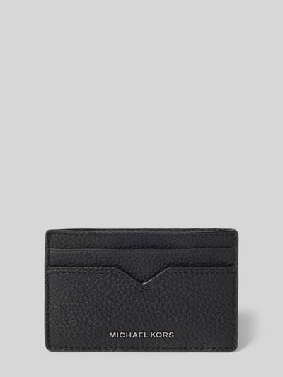 Produktfoto, Kartenetui aus Leder Modell 'HUDSON NOTCHED' von Michael Kors in Schwarz, strukturierte Oberfläche, Label-Detail, diverse Fächer