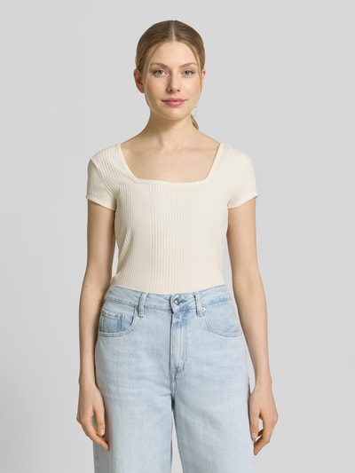 Jake*s Studio Woman T-Shirt in Ripp-Optik mit Karree-Ausschnitt Ecru 4