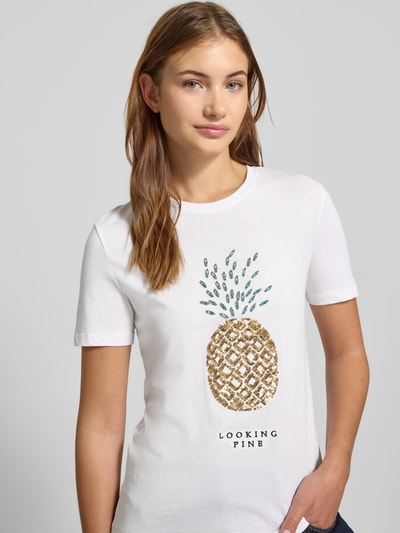 ONLY Regular Fit T-Shirt mit Ziersteinbesatz Modell 'KITA' Weiss 3