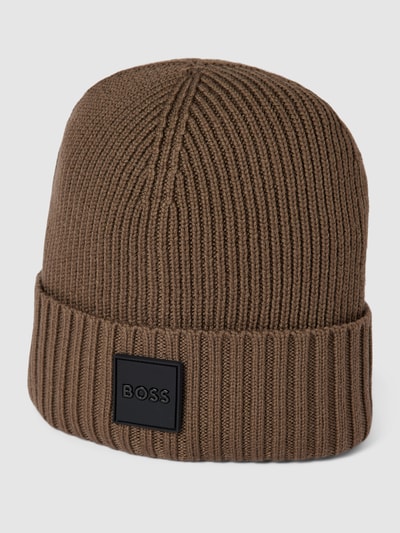 BOSS Czapka beanie z naszywką z logo model ‘Fati’ Oliwkowy 1