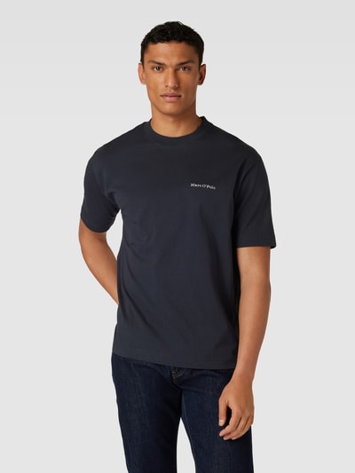 Marc O'Polo T-shirt met labelstitching Donkerblauw - 4