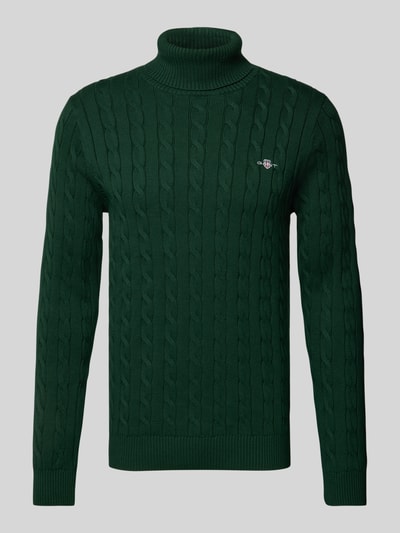 Gant Rollkragenpullover mit Label-Stitching Dunkelgruen 2