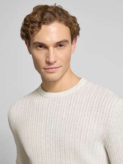 Christian Berg Men Strickpullover mit gerippten Abschlüssen Offwhite 3