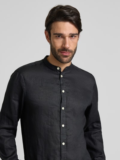 Casual Friday Slim fit vrijetijdsoverhemd van linnen, model 'Anton' Zwart - 3