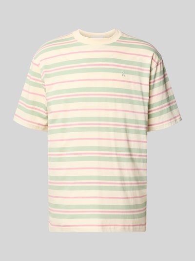 Produktfoto, Relaxed Fit T-Shirt aus reiner Baumwolle Modell 'MAARKOS' von Armedangels, Optik: Mehrfarbig, Gestreift, Jersey-Textur, Label-Patch, Logo-Stitching, Rundhals, Kurzarm