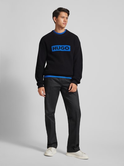 Hugo Blue Gebreide pullover met labelstitching, model 'Seylo' Zwart - 1