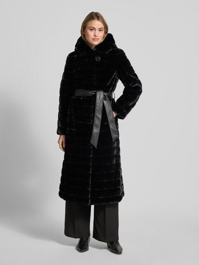 PETITE M. Lange jas met capuchon en strikceintuur Zwart - 4