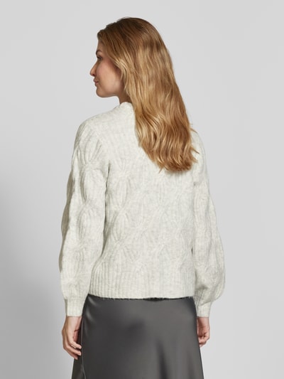 Vila Gebreide pullover met kabelpatroon, model 'ELLA' Lichtgrijs gemêleerd - 5