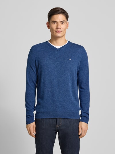 Fynch-Hatton Sweter o kroju regular fit z dodatkiem kaszmiru model ‘Merino’ Jeansowy niebieski 4