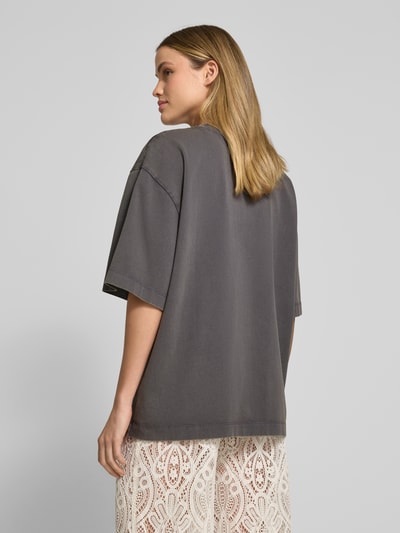 Jake*s Casual Oversized T-Shirt mit geripptem Rundhalsausschnitt Dunkelgrau 5