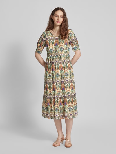 ROBE LÉGÈRE Midi-jurk met all-over motief en pofmouwen Kaki - 4