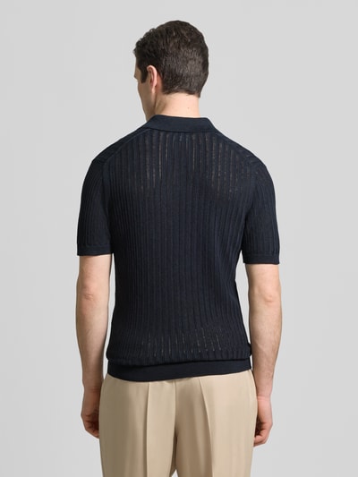Profuomo Poloshirt o kroju slim fit z mieszanki bawełny i lnu Granatowy 5