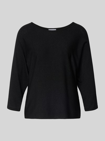 Produktfoto, Relaxed Fit Pullover aus Viskose-Mix in Strick-Optik von comma in Schwarz mit Glitzer-Optik, U-Boot-Ausschnitt, 3/4-Arm.