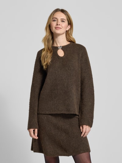 Selected Femme Relaxed fit pullover van wolmix met alpaca, model 'LULU' Donkerbruin - 4