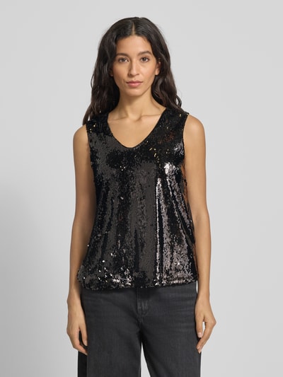 More & More Top met bandjes, V-hals en pailletten Zwart - 4