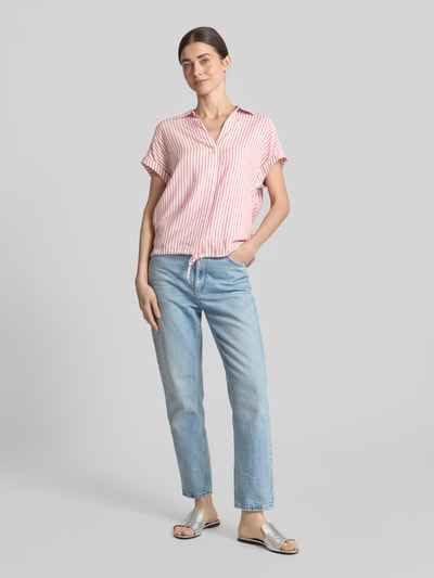 Tom Tailor Relaxed fit blouse met korte mouwen van puur viscose met V-hals Rood - 1