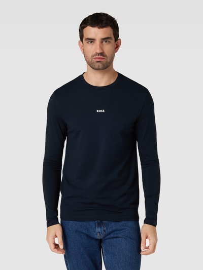 BOSS Orange Longsleeve mit Label-Print Modell 'Chark' Dunkelblau 4