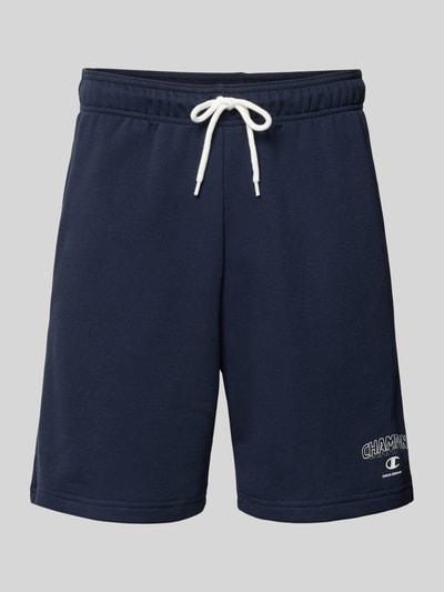 Produktfoto, dunkelblaue Sweatshorts mit weißem Tunnelzug, Logo und elastischem Bund, Sweatshorts mit Logo und elastischem Bund von CHAMPION, Herren, Baumwoll-Mix, Regular Fit, Bundweite 41 cm, Innenbeinlänge 20 cm