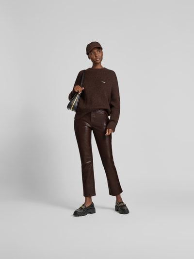 Anine Bing Straight Fit Stoffhose aus Leder-Mix Dunkelbraun 1