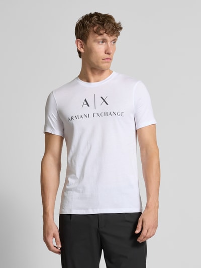 ARMANI EXCHANGE T-shirt o kroju slim fit z czystej bawełny z nadrukiem z logo Biały 4