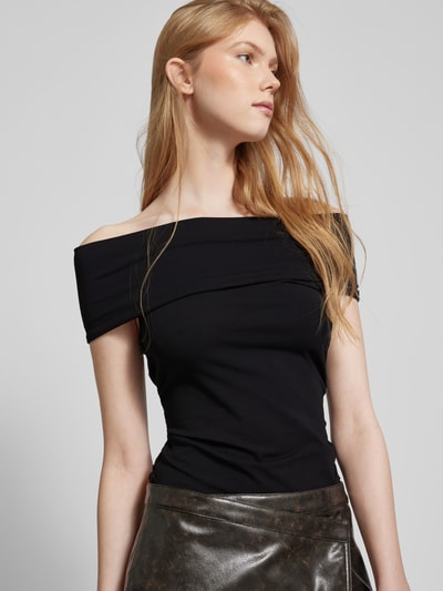 Noisy May Off shoulder-shirt in effen design, model 'KERRY' Zwart - 3