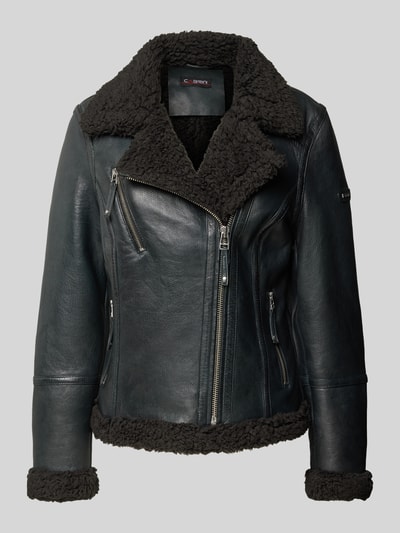 Cabrini Straight fit leren jack in bikerlook van lamsnappa Zwart - 2