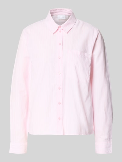 Productfoto, lichtroze Regular fit overhemdblouse met borstzak Model 'Darma' van Vila, materiaalmix met katoen, met lange mouwen, overhemdkraag, knoopsluiting