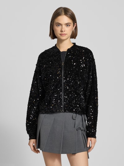 Pieces Bluzon o kroju regular fit z cekinowym obszyciem model ‘KAM’ Czarny 4