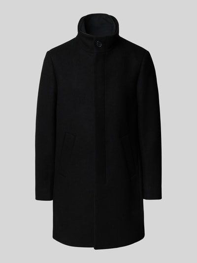Matinique Lange jas met opstaande kraag, model 'Harvey' Zwart - 2