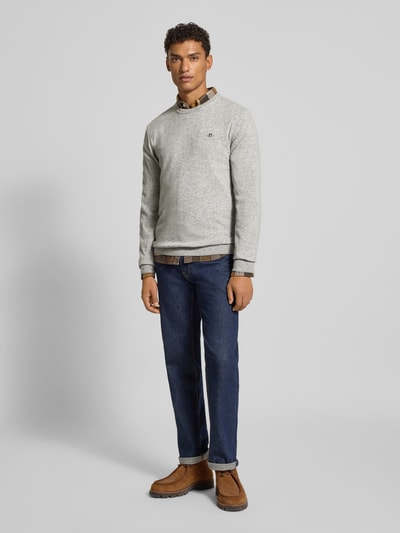 Gant Strickpullover aus reiner Lammwolle mit gerippten Abschlüssen Mittelgrau Melange 1