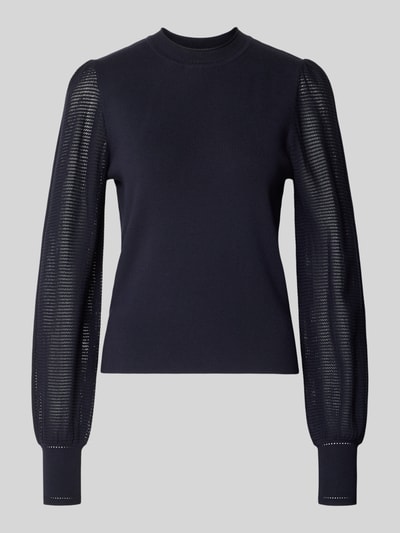 Produktfoto, Regular Fit Bluse aus Viskose-Mix mit Stehkragen von zero, perforowanie, krój regular fit, mieszanka wiskozy, długi rękaw, elastyczne zakończenia rękawów, długość tyłu 53 cm, długość rękawów 65 cm.