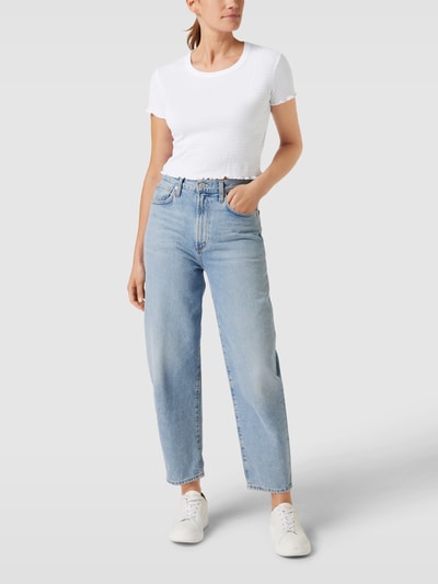 Guess Cropped T-Shirt mit Smok-Details Modell 'SMOKED' Offwhite 1