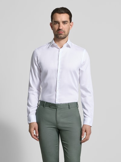 Jake*s slim fit zakelijk hemd met structuurpatroon en kentkraag Wit - 4