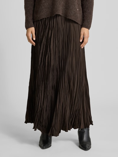 Stefanel Maxi-rok met elastische tailleband Model 'KREUKELROK' Donkerbruin - 4