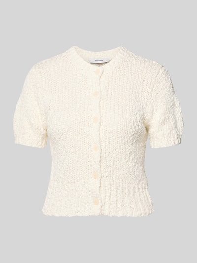 Produktfoto, Slim Fit Cardigan in Strick-Optik Modell 'Sivy' von Topshop aus reiner Baumwolle, kurzärmelig, weiß, Knopfleiste, Rundhalsausschnitt
