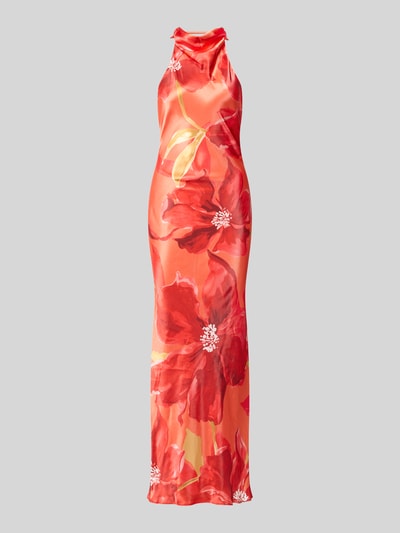 Produktfoto, Slim Fit Maxikleid mit floralem Allover-Print von Forever New, odcienie czerwieni i pomarańczu, krój slim fit, stójka, krój bez rękawów, nadruk na całej powierzchni, długość tyłu w rozmiarze 36: 155 cm, szerokość w rozmiarze 36: 40 cm